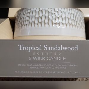 Tropical Sandalwood 5 Wick Candle - Cream and White